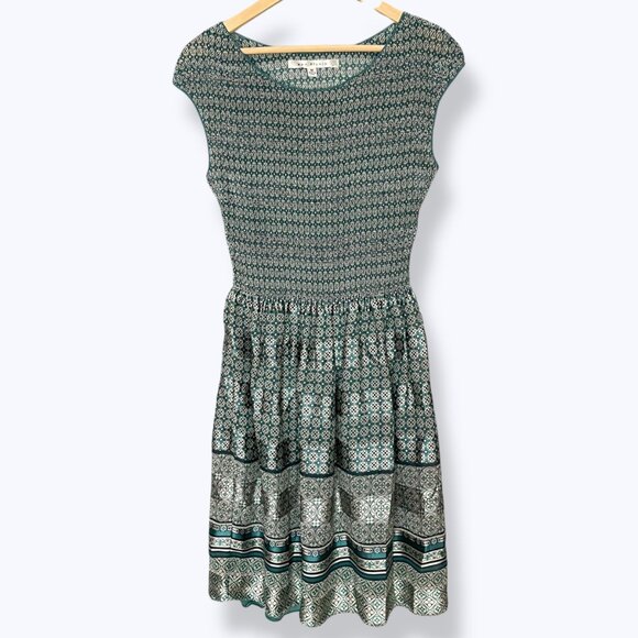 Max Studio Dress Smocked Top Striped Lined Green Teal‎ Size Medium Shirred Lined - Picture 15 of 15